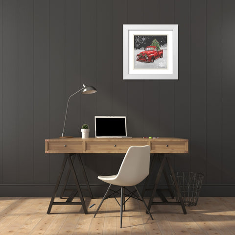 Red Truck on Black White Modern Wood Framed Art Print with Double Matting by Phillips, Anita