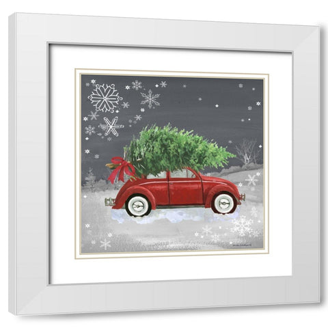 Red Car on Gray White Modern Wood Framed Art Print with Double Matting by Phillips, Anita