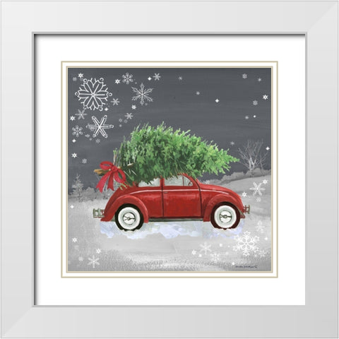Red Car on Gray White Modern Wood Framed Art Print with Double Matting by Phillips, Anita