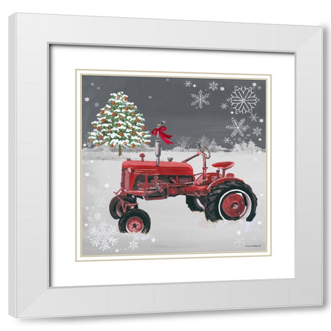 Red Tractor on Gray White Modern Wood Framed Art Print with Double Matting by Phillips, Anita