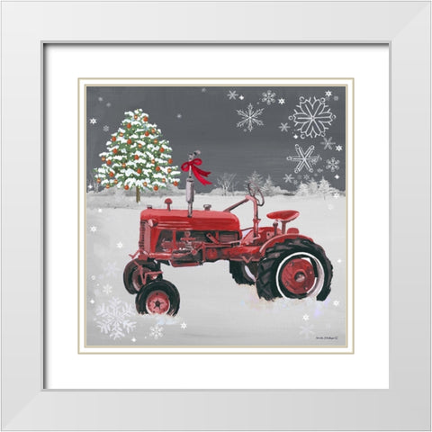 Red Tractor on Gray White Modern Wood Framed Art Print with Double Matting by Phillips, Anita