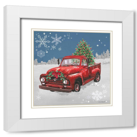 Red Truck on Blue White Modern Wood Framed Art Print with Double Matting by Phillips, Anita