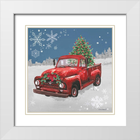 Red Truck on Blue White Modern Wood Framed Art Print with Double Matting by Phillips, Anita