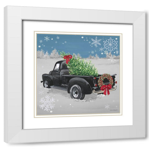 Black Truck on Blue White Modern Wood Framed Art Print with Double Matting by Phillips, Anita