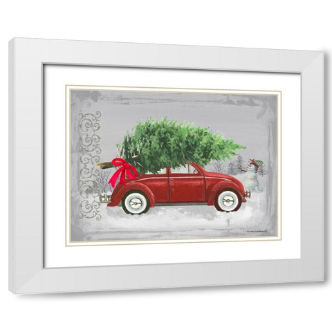 Little Red Car White Modern Wood Framed Art Print with Double Matting by Phillips, Anita