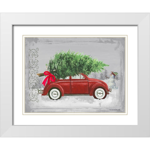 Little Red Car White Modern Wood Framed Art Print with Double Matting by Phillips, Anita