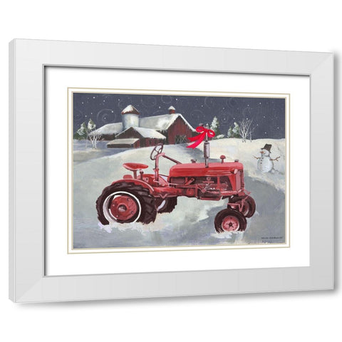 Old Tractor and Barn White Modern Wood Framed Art Print with Double Matting by Phillips, Anita
