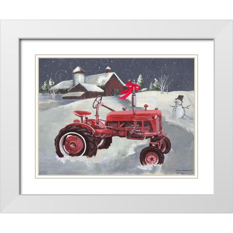 Old Tractor and Barn White Modern Wood Framed Art Print with Double Matting by Phillips, Anita
