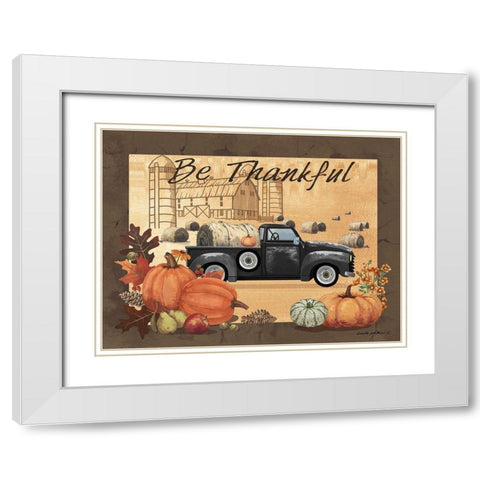Be Thankful White Modern Wood Framed Art Print with Double Matting by Phillips, Anita