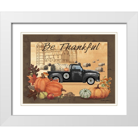 Be Thankful White Modern Wood Framed Art Print with Double Matting by Phillips, Anita