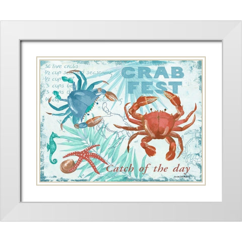Crab Fest - Blue White Modern Wood Framed Art Print with Double Matting by Phillips, Anita