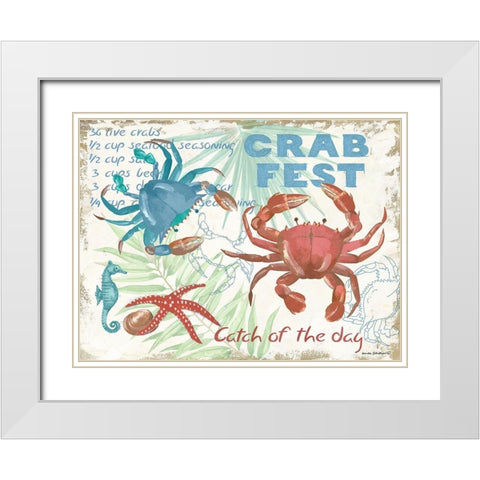 Crab Fest - Beige White Modern Wood Framed Art Print with Double Matting by Phillips, Anita