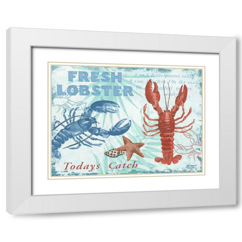 Fresh Lobster - Blue White Modern Wood Framed Art Print with Double Matting by Phillips, Anita