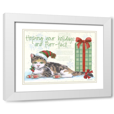 Purrfect Holidays White Modern Wood Framed Art Print with Double Matting by Phillips, Anita