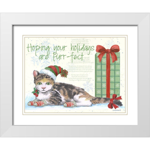 Purrfect Holidays White Modern Wood Framed Art Print with Double Matting by Phillips, Anita