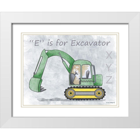 Excavator White Modern Wood Framed Art Print with Double Matting by Phillips, Anita