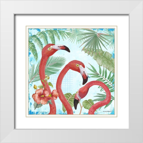 Flamingos White Modern Wood Framed Art Print with Double Matting by Phillips, Anita