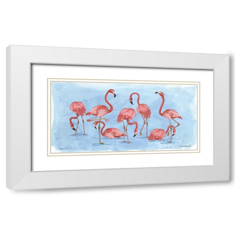 Pink Flamingos White Modern Wood Framed Art Print with Double Matting by Phillips, Anita