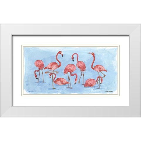 Pink Flamingos White Modern Wood Framed Art Print with Double Matting by Phillips, Anita