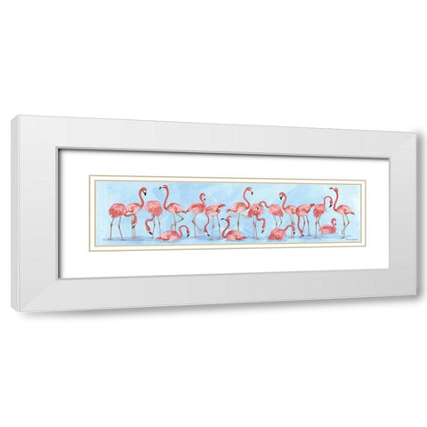 Flamingo Parade White Modern Wood Framed Art Print with Double Matting by Phillips, Anita