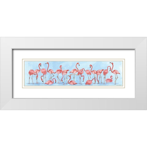 Flamingo Parade White Modern Wood Framed Art Print with Double Matting by Phillips, Anita