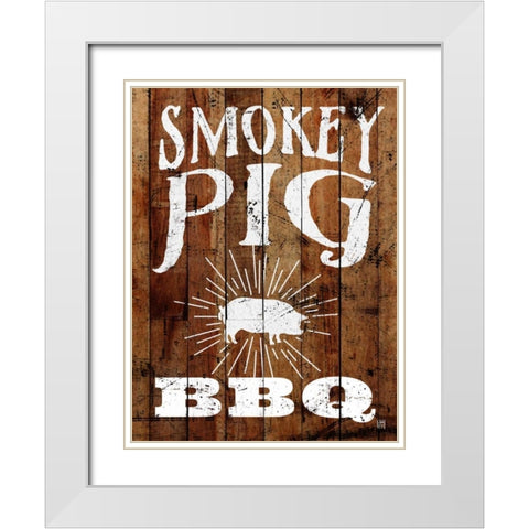 Smokey Pig BBQ White Modern Wood Framed Art Print with Double Matting by Perrenoud, Aubree