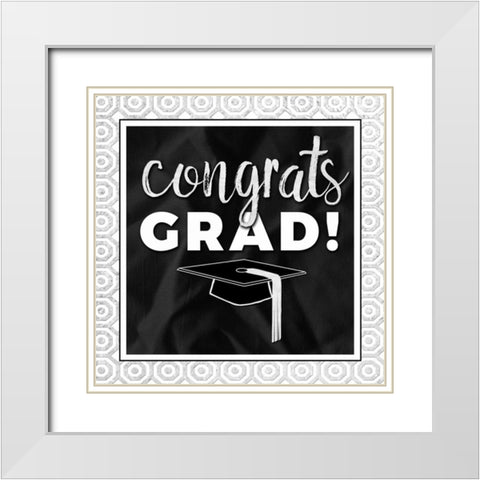 Congrats Grad! Silver White Modern Wood Framed Art Print with Double Matting by Perrenoud, Aubree
