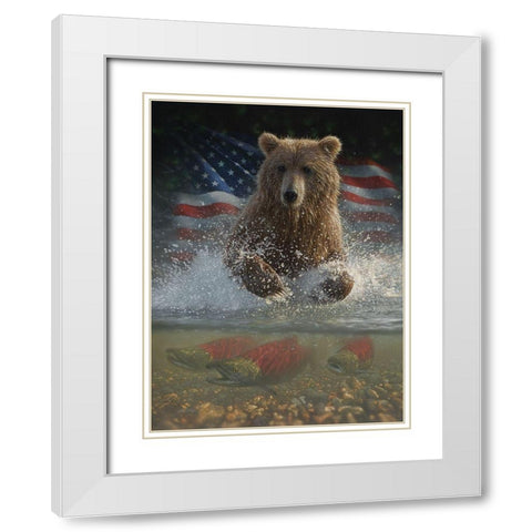 Brown Bear Fishing America White Modern Wood Framed Art Print with Double Matting by Bogle, Collin