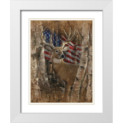 Whitetail Buck America White Modern Wood Framed Art Print with Double Matting by Bogle, Collin