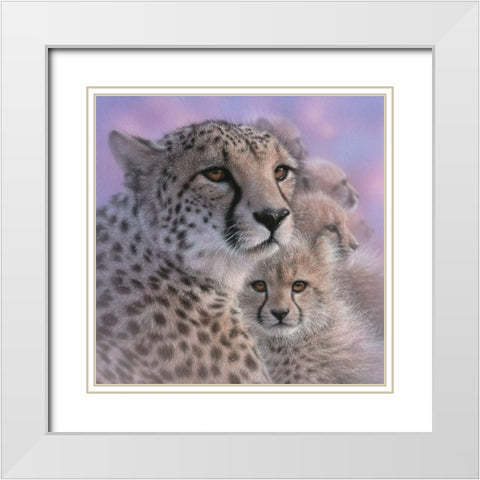 Cheetah Mother and Cubs - Mothers Love - Square White Modern Wood Framed Art Print with Double Matting by Bogle, Collin