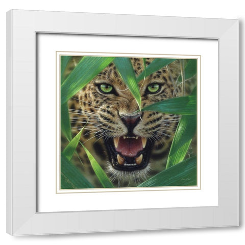 Jaguar - Ambush White Modern Wood Framed Art Print with Double Matting by Bogle, Collin