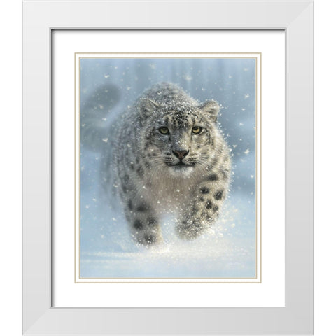Snow Leopard - Snow Ghost - Vertical White Modern Wood Framed Art Print with Double Matting by Bogle, Collin