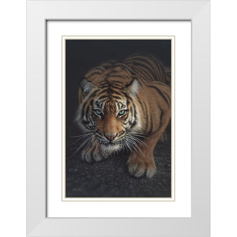 Crouching Tiger - Vertical White Modern Wood Framed Art Print with Double Matting by Bogle, Collin