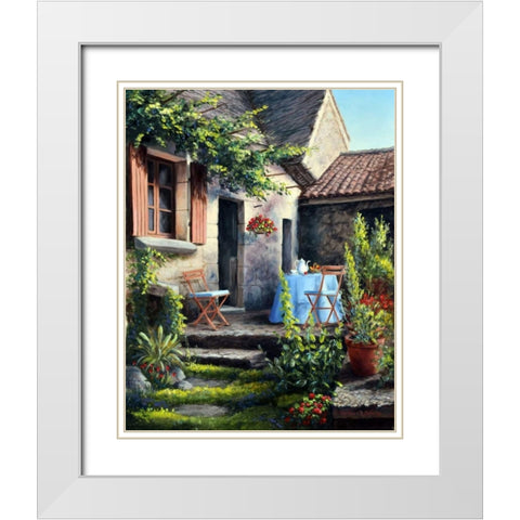 Tea on the Terrace White Modern Wood Framed Art Print with Double Matting by Felisky, Barbara