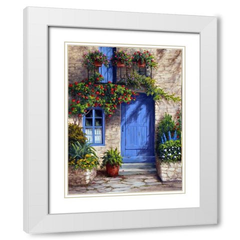 Provence Blue Door White Modern Wood Framed Art Print with Double Matting by Felisky, Barbara