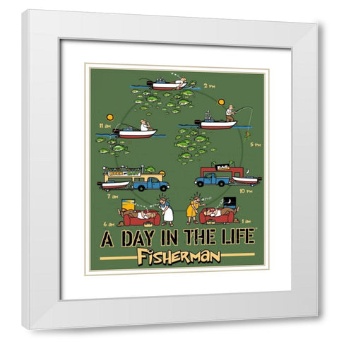 Day in the Life Fishing White Modern Wood Framed Art Print with Double Matting by Baldwin, Jim