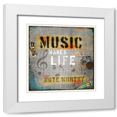 Music Makes Life White Modern Wood Framed Art Print with Double Matting by Baldwin, Jim