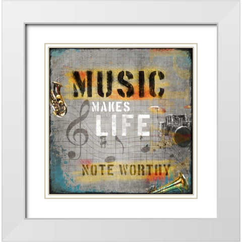 Music Makes Life White Modern Wood Framed Art Print with Double Matting by Baldwin, Jim