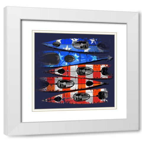 Flag Kayaks White Modern Wood Framed Art Print with Double Matting by Baldwin, Jim