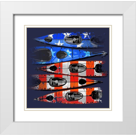 Flag Kayaks White Modern Wood Framed Art Print with Double Matting by Baldwin, Jim