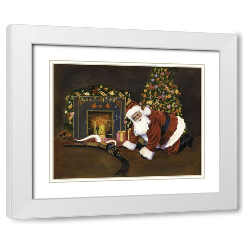 Santa Train White Modern Wood Framed Art Print with Double Matting by Rideout, Candy