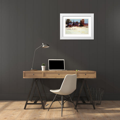 Winter Farm White Modern Wood Framed Art Print with Double Matting by Candy Rideout