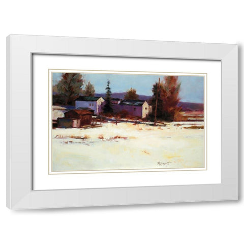 Winter Farm White Modern Wood Framed Art Print with Double Matting by Candy Rideout