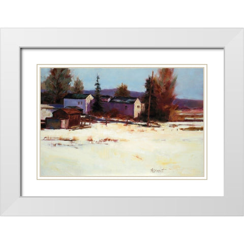 Winter Farm White Modern Wood Framed Art Print with Double Matting by Candy Rideout