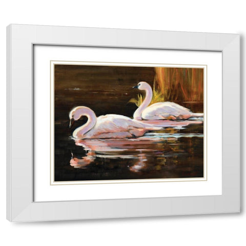 Swans White Modern Wood Framed Art Print with Double Matting by Candy Rideout