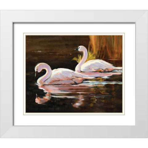 Swans White Modern Wood Framed Art Print with Double Matting by Candy Rideout