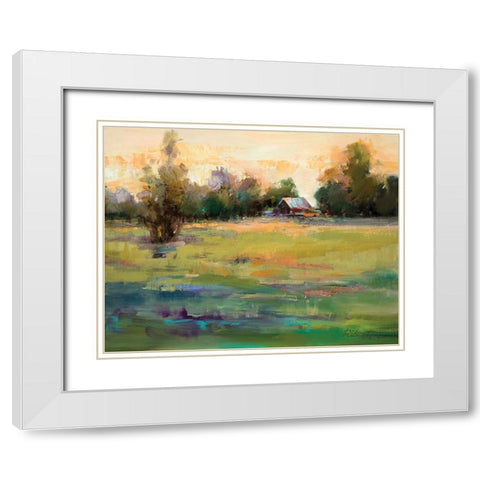Field of Green White Modern Wood Framed Art Print with Double Matting by Candy Rideout