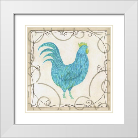 Teal Rooster I White Modern Wood Framed Art Print with Double Matting by Shamp, Cindy
