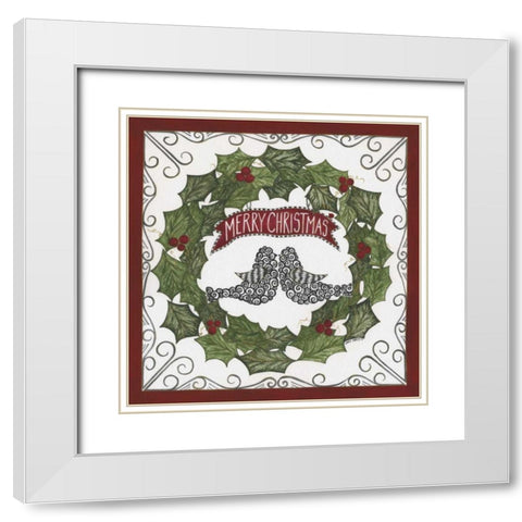 Merry Christmas Wreath White Modern Wood Framed Art Print with Double Matting by Shamp, Cindy