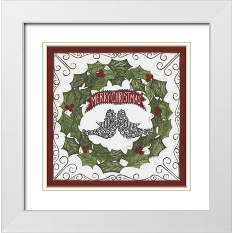 Merry Christmas Wreath White Modern Wood Framed Art Print with Double Matting by Shamp, Cindy